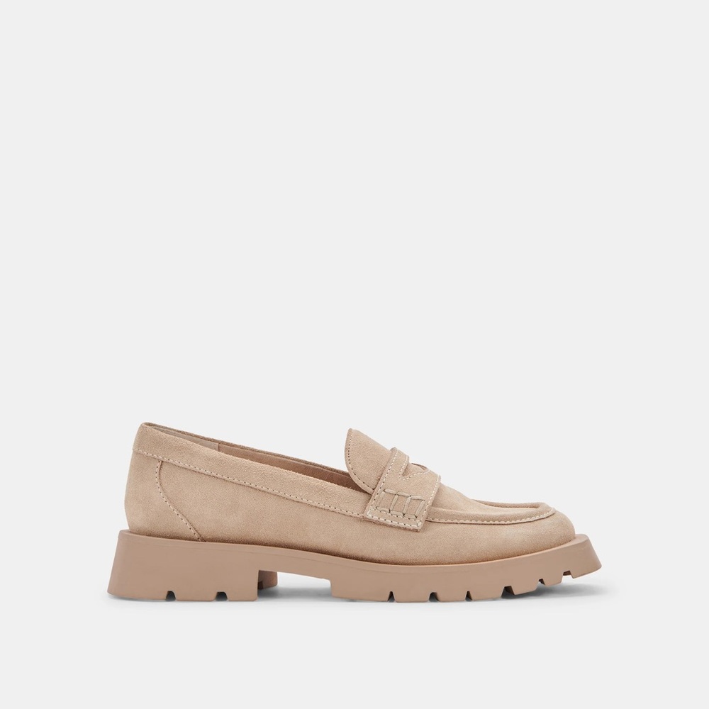 Beige Suede Loafers for Women